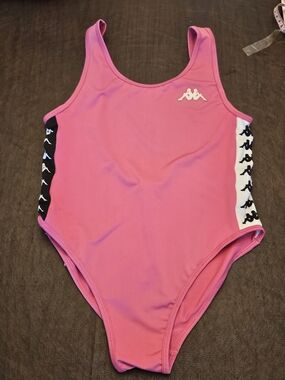 Kappa Pink One-Piece Swimsuit with Black & White Side Panels